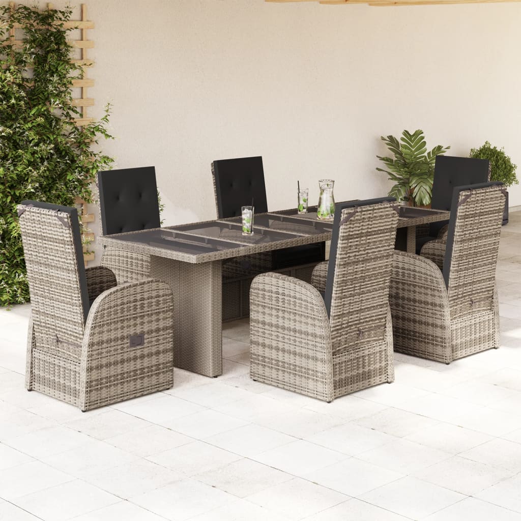 vidaXL 7-delige Tuinset met kussens poly rattan grijs