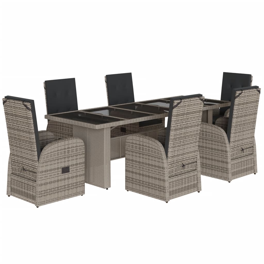 vidaXL 7-delige Tuinset met kussens poly rattan grijs