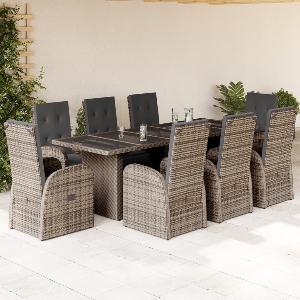 vidaXL 7-delige Tuinset met kussens poly rattan grijs