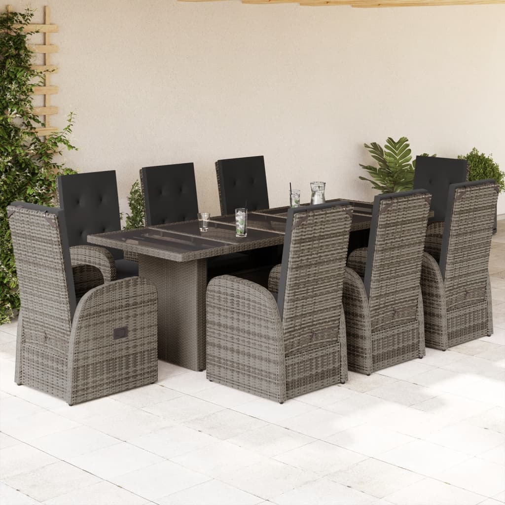vidaXL 7-delige Tuinset met kussens poly rattan grijs