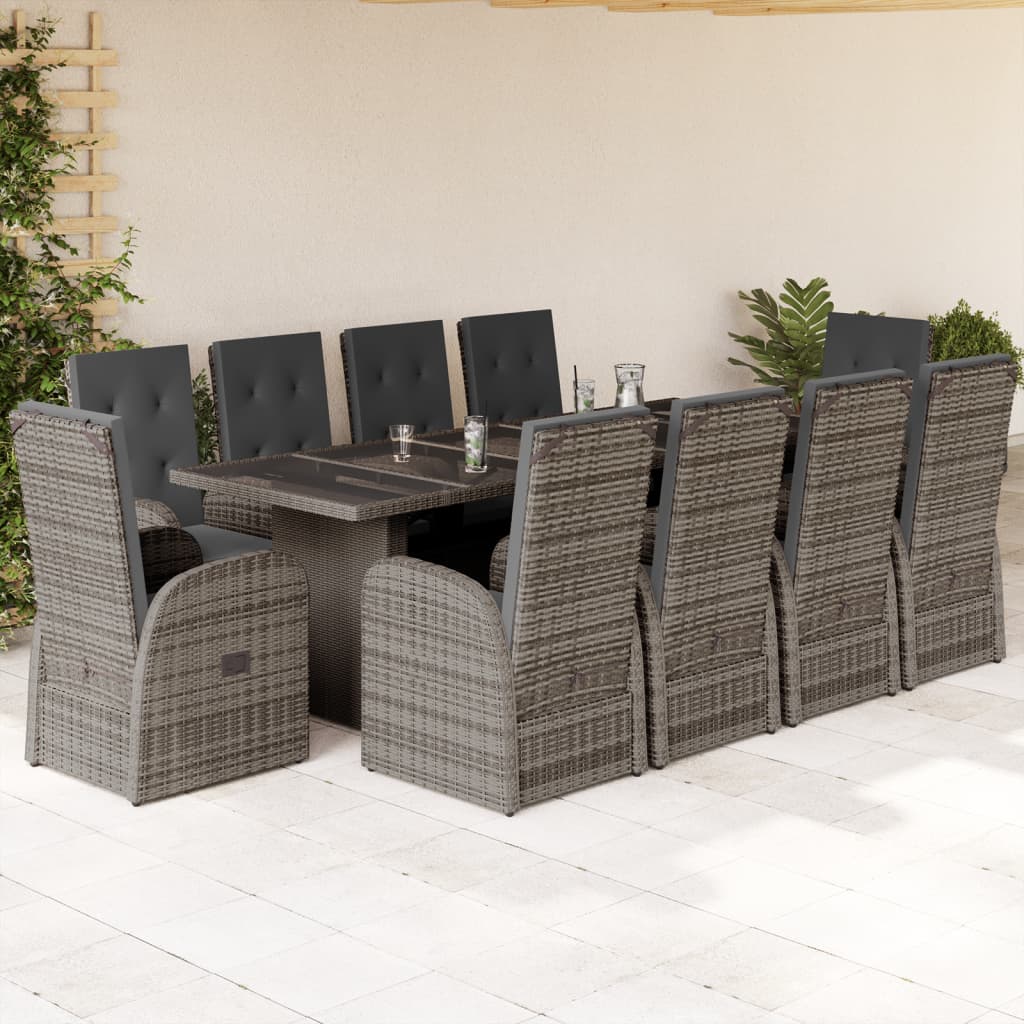 vidaXL 7-delige Tuinset met kussens poly rattan grijs