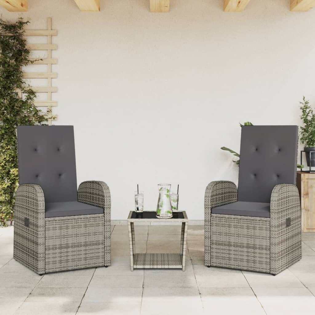 vidaXL 3-Piece Garden Lounge Set with Cushions Poly Rattan Grey