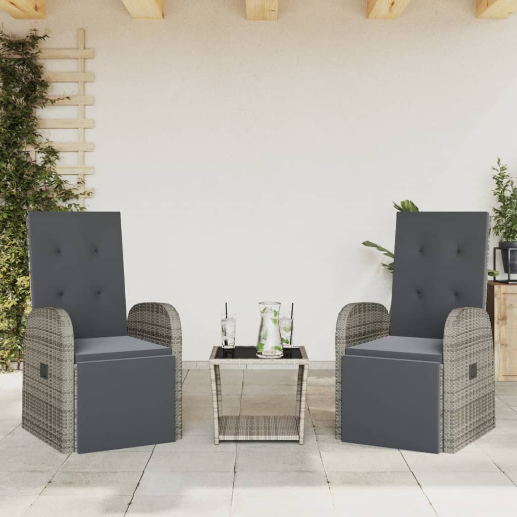 vidaXL 3-Piece Garden Lounge Set with Cushions Poly Rattan Grey