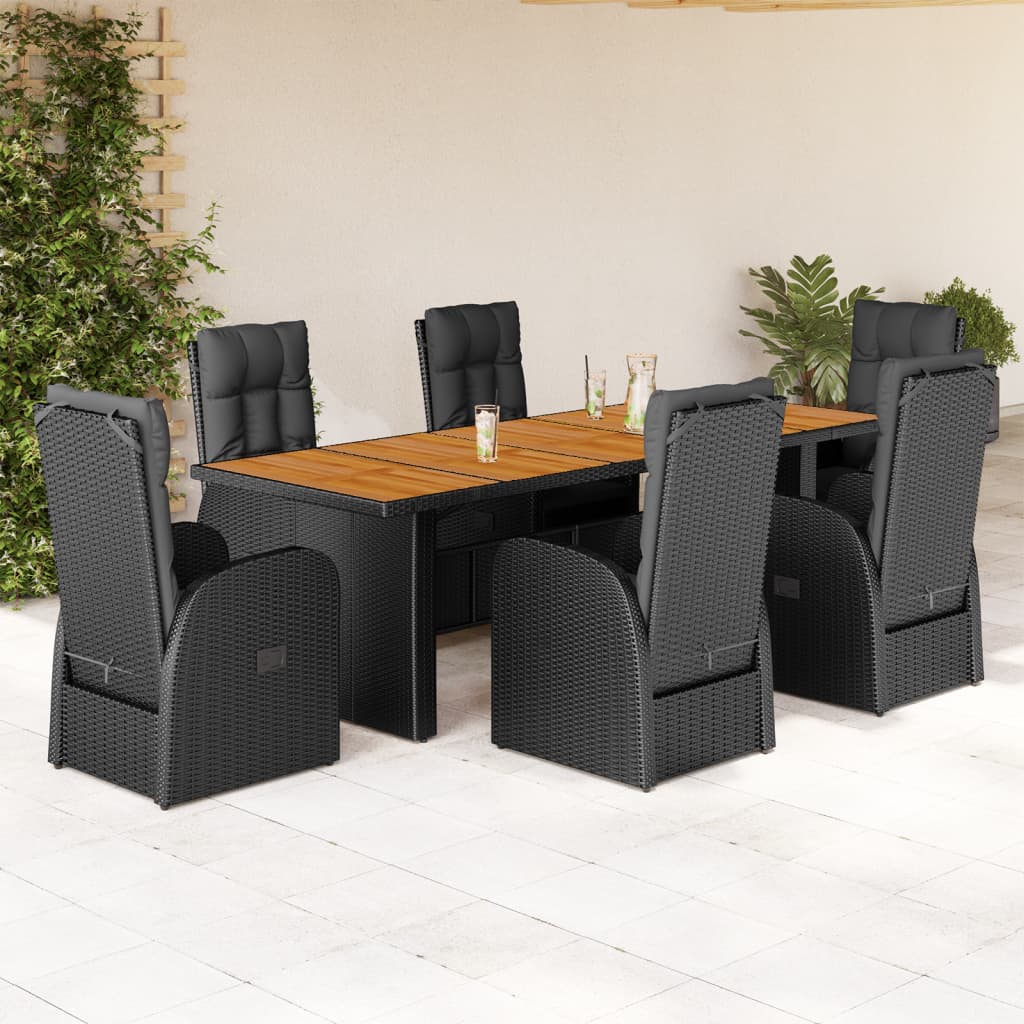 vidaXL 7-delige Tuinset met kussens poly rattan zwart