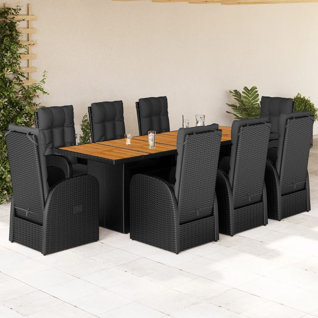 vidaXL 7-delige Tuinset met kussens poly rattan zwart