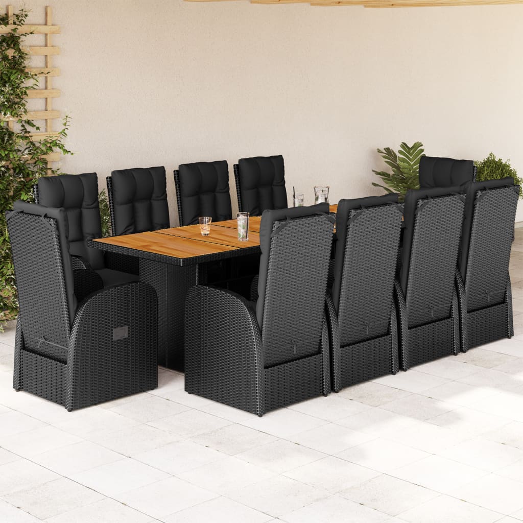 vidaXL 7-delige Tuinset met kussens poly rattan zwart