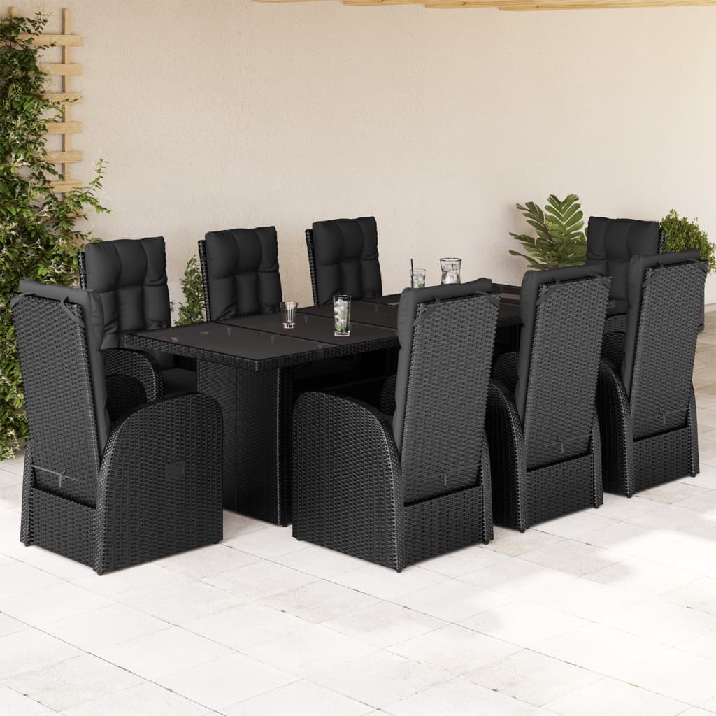 vidaXL 7-delige Tuinset met kussens poly rattan zwart