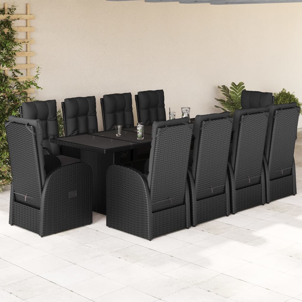 vidaXL 7-delige Tuinset met kussens poly rattan zwart