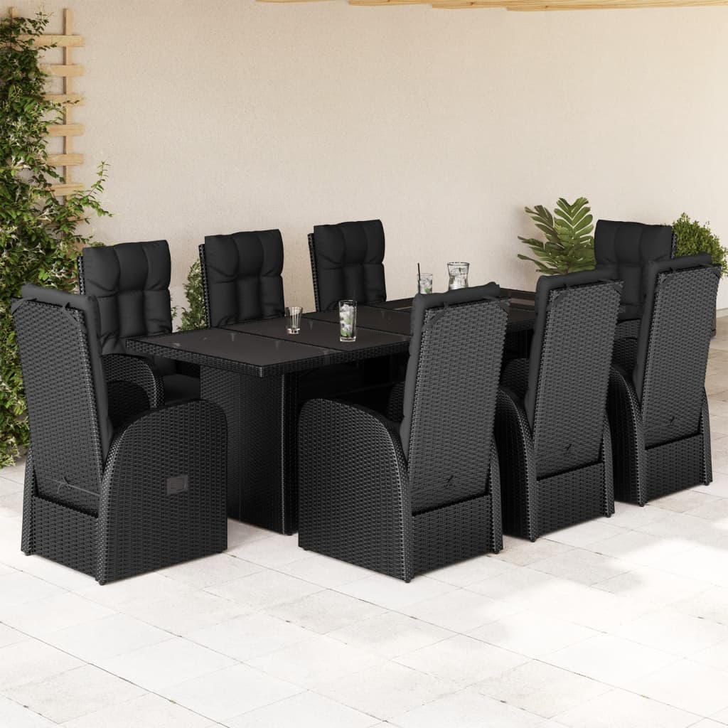 vidaXL 7-delige Tuinset met kussens poly rattan zwart