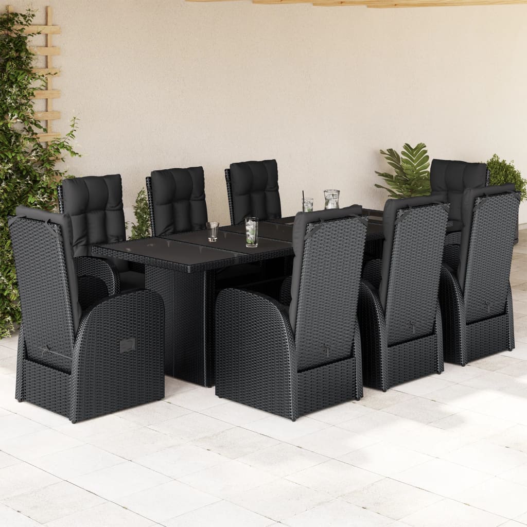 vidaXL 7-delige Tuinset met kussens poly rattan zwart