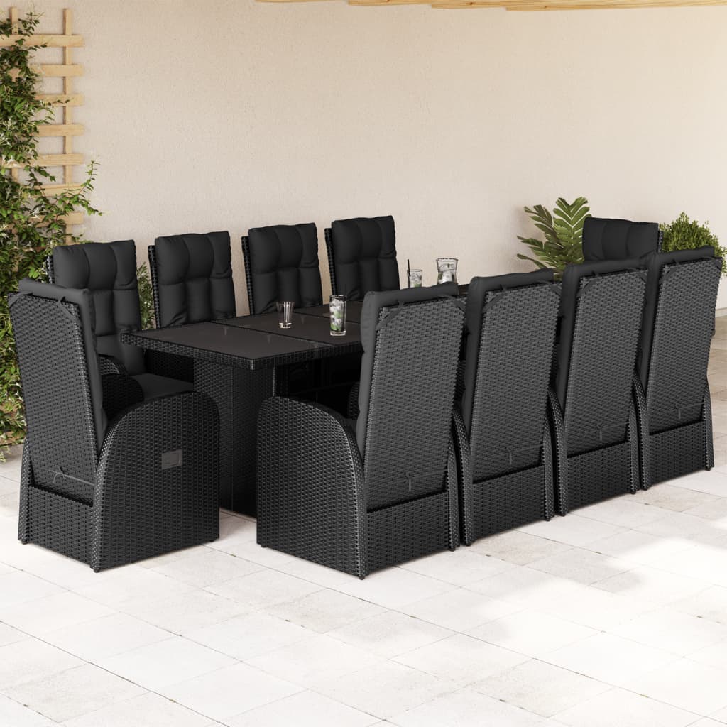 vidaXL 7-delige Tuinset met kussens poly rattan zwart