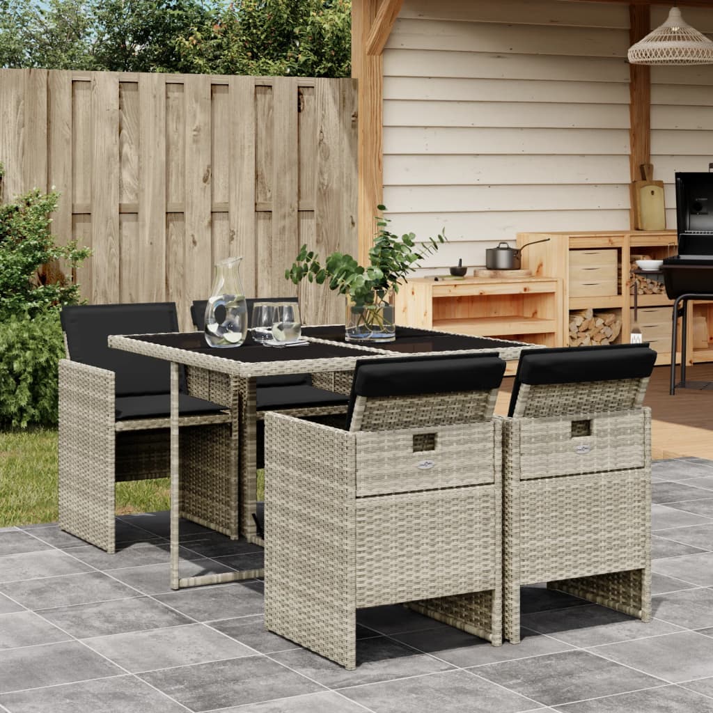 vidaXL 5-piece Garden Lounge Set with Cushions Poly Rattan Black