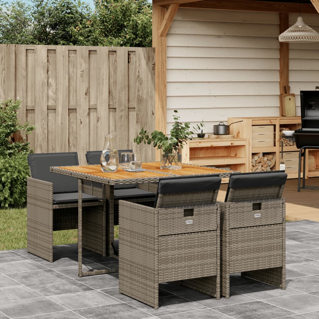 vidaXL 5-piece Garden Lounge Set with Cushions Poly Rattan Black