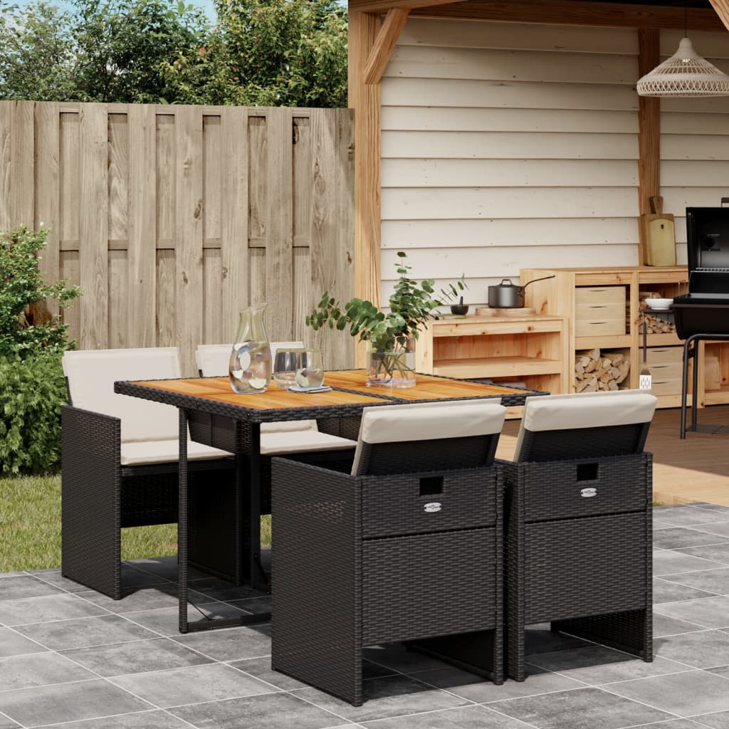 vidaXL 5-piece Garden Lounge Set with Cushions Poly Rattan Black