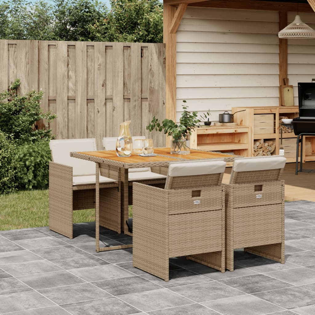 vidaXL 5-piece Garden Lounge Set with Cushions Poly Rattan Black