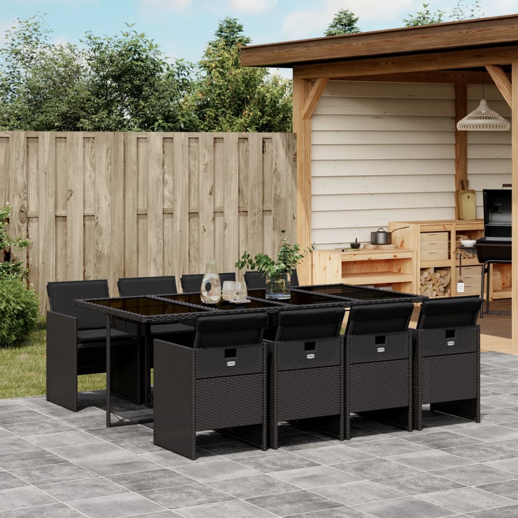 vidaXL 5-piece Garden Lounge Set with Cushions Poly Rattan Black