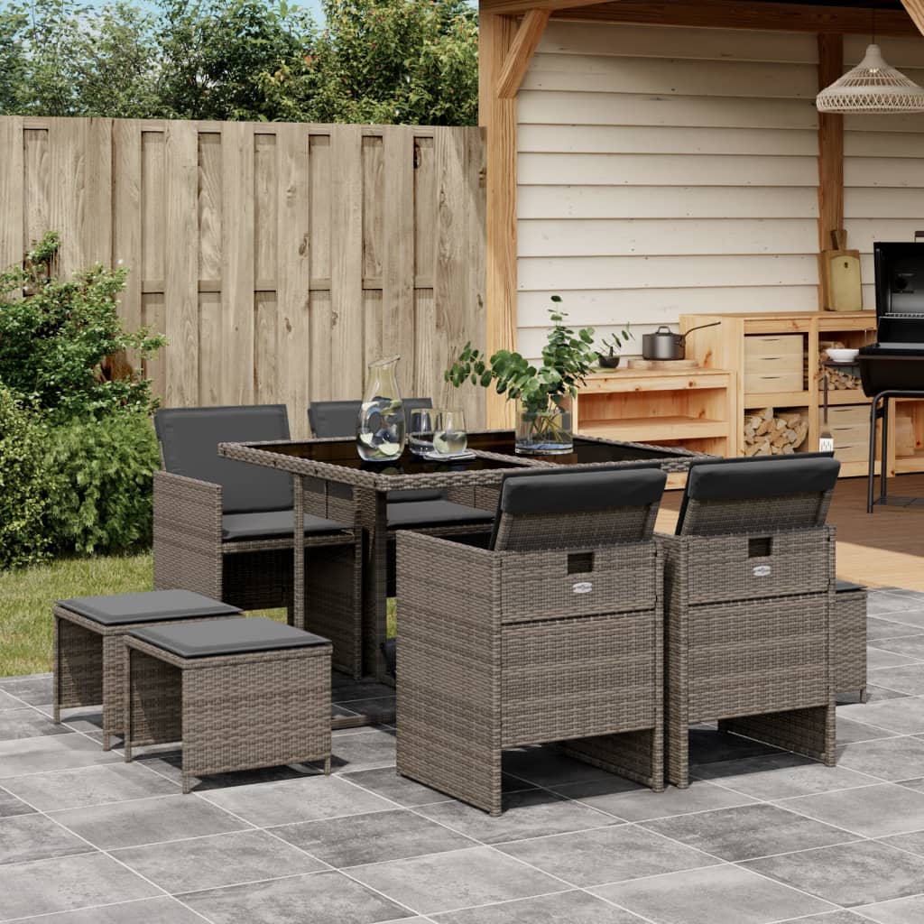 vidaXL 9-delige Tuinset poly rattan zwart