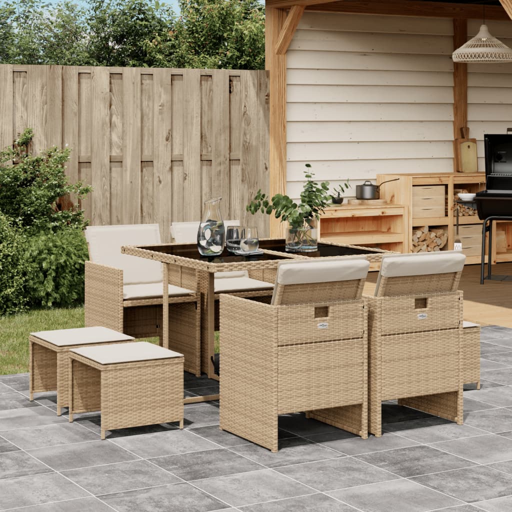 vidaXL 9-delige Tuinset poly rattan zwart