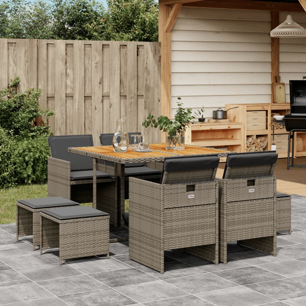 vidaXL 9-delige Tuinset poly rattan zwart