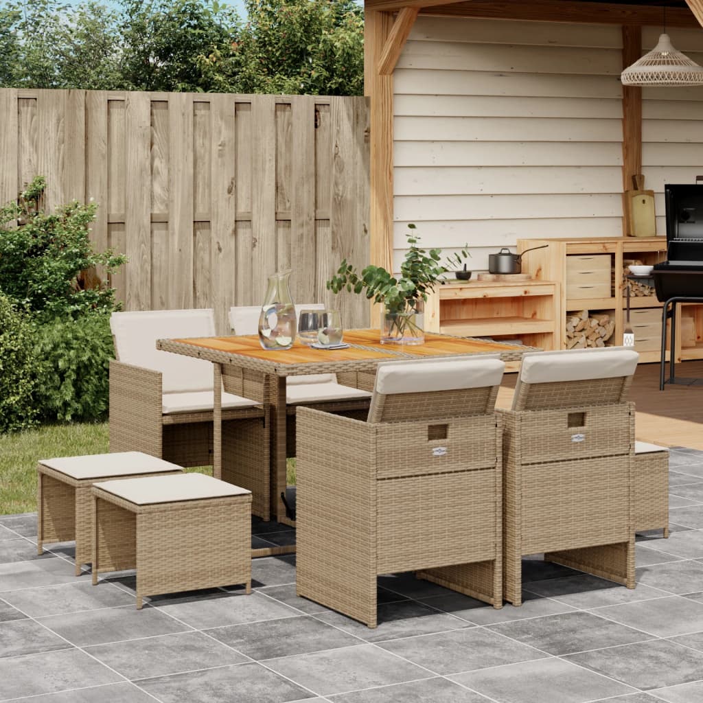 vidaXL 9-delige Tuinset poly rattan zwart