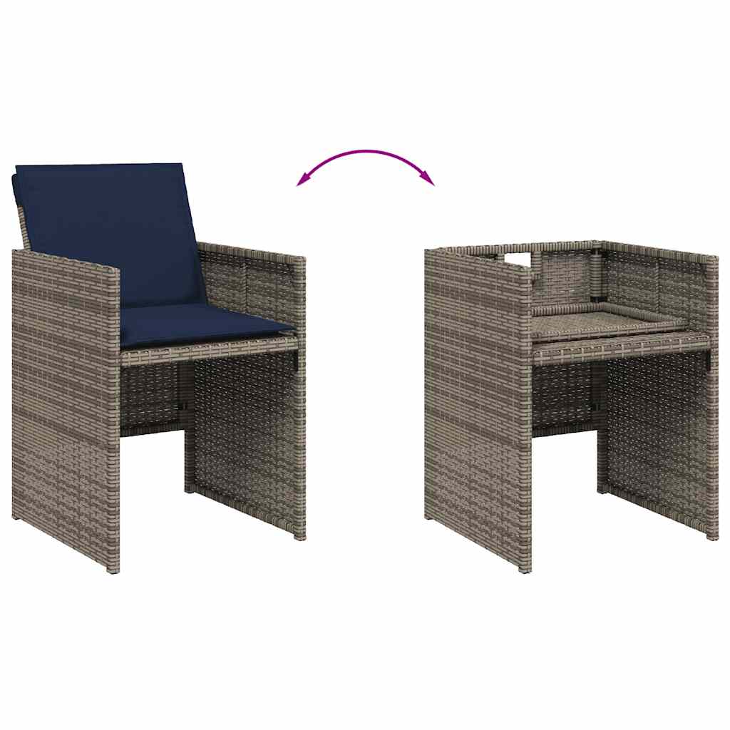 vidaXL 9-delige tuinset met kussens, grijs polyrotan