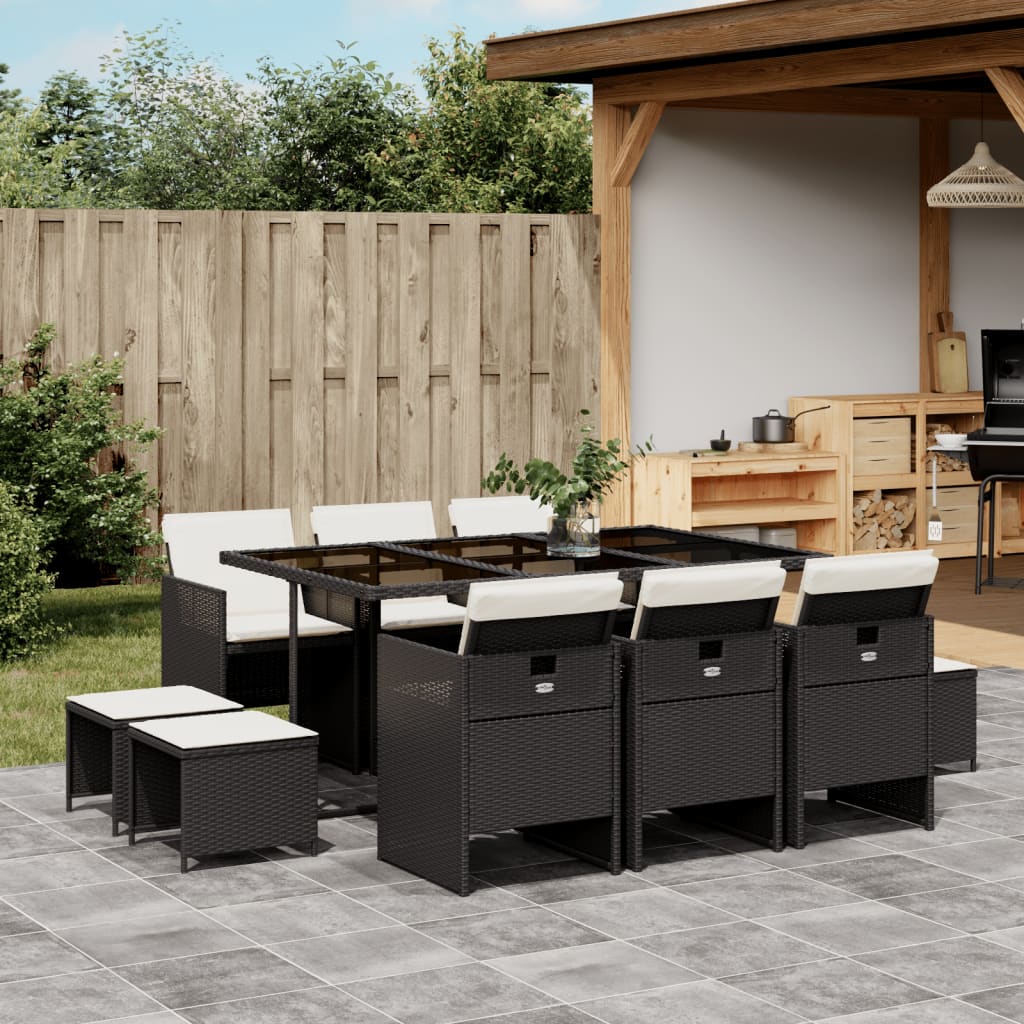 vidaXL 9-delige Tuinset poly rattan zwart