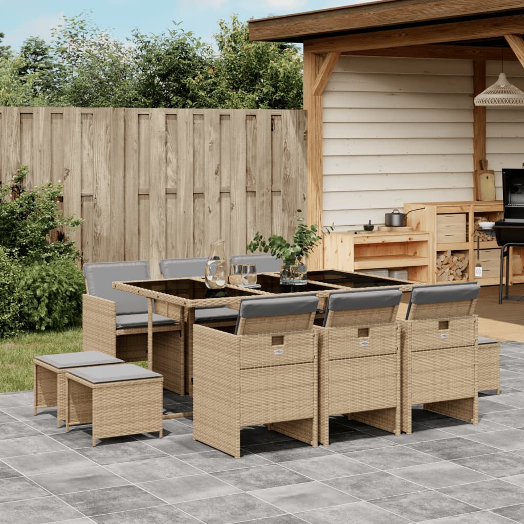 vidaXL 9-delige Tuinset poly rattan zwart