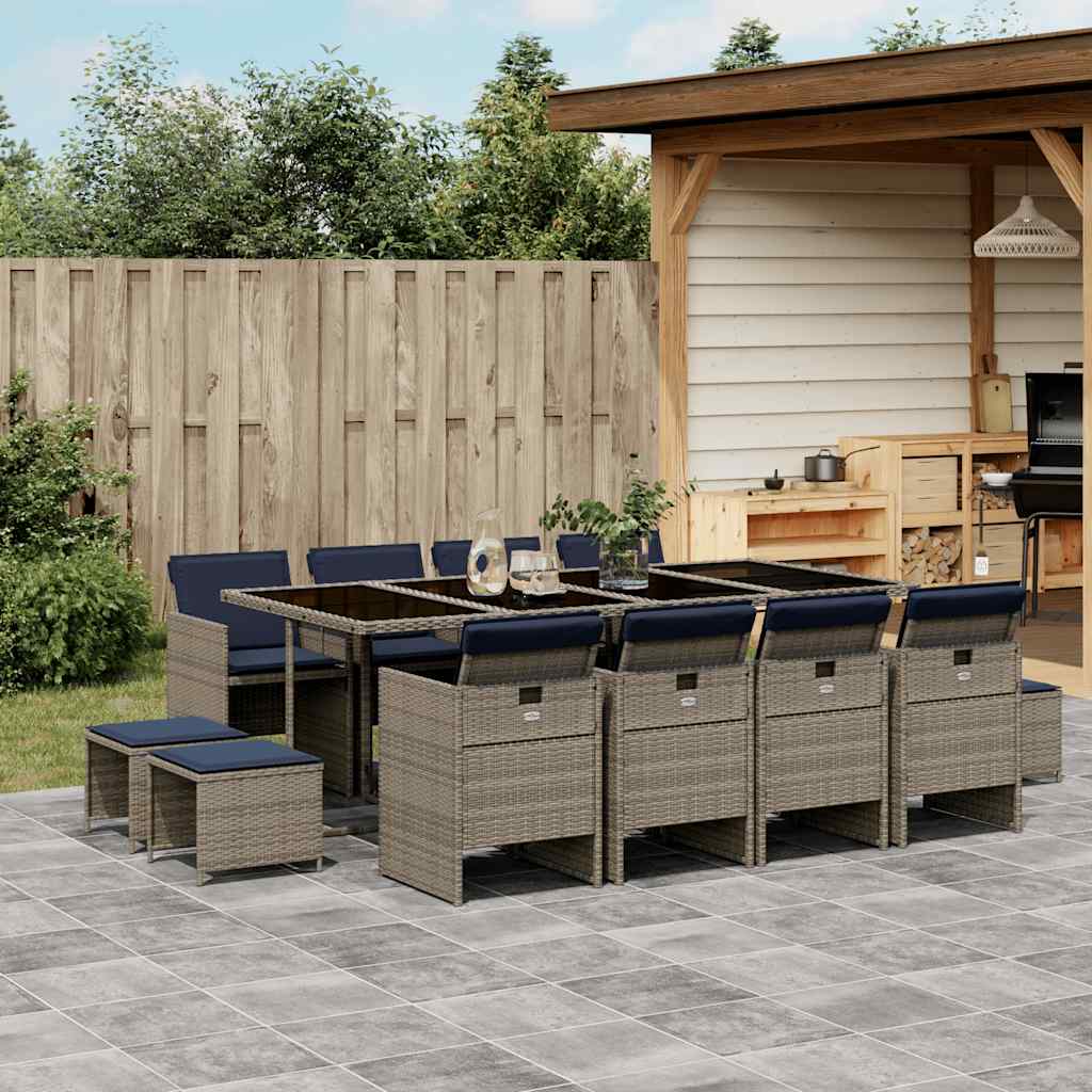 vidaXL 9-delige tuinset met kussens, grijs polyrotan