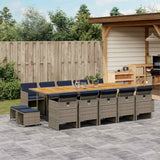 vidaXL 9-delige tuinset met kussens, grijs polyrotan