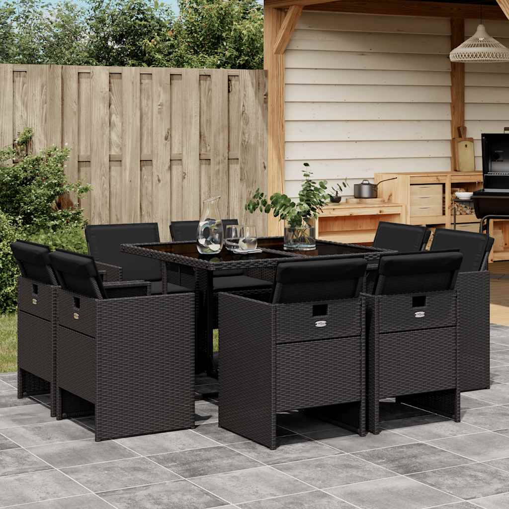 vidaXL 9-delige Tuinset poly rattan zwart