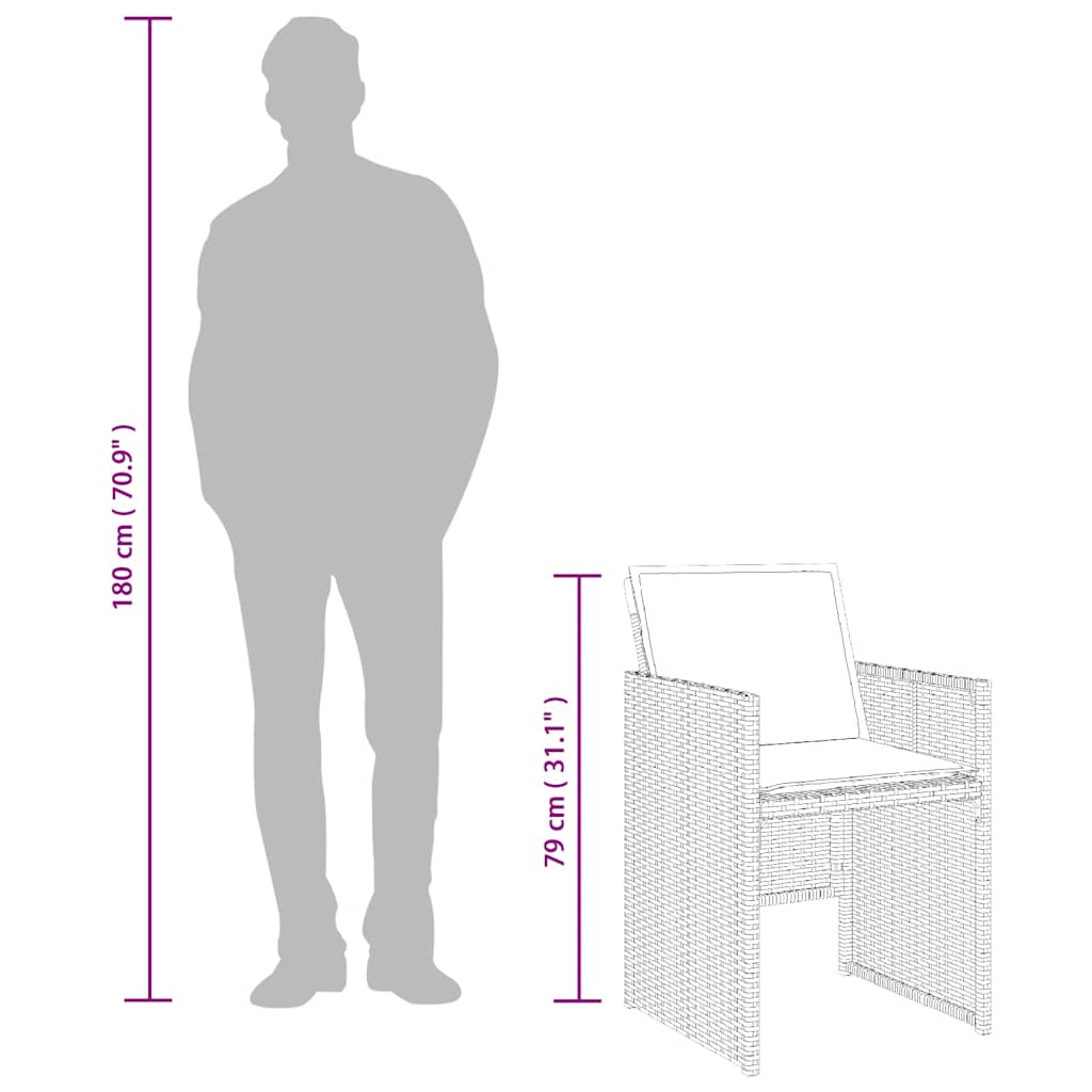 vidaXL 9-delige Tuinset poly rattan zwart