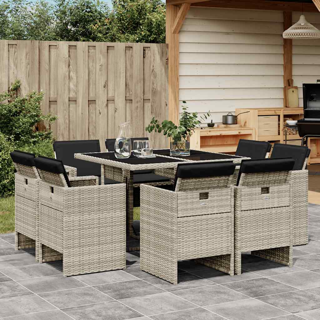 vidaXL 9-delige Tuinset poly rattan zwart
