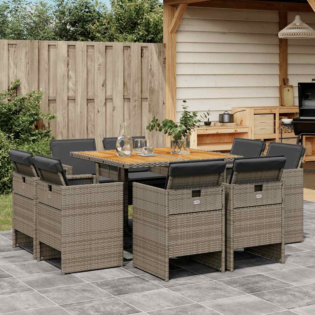 vidaXL 9-delige Tuinset poly rattan zwart
