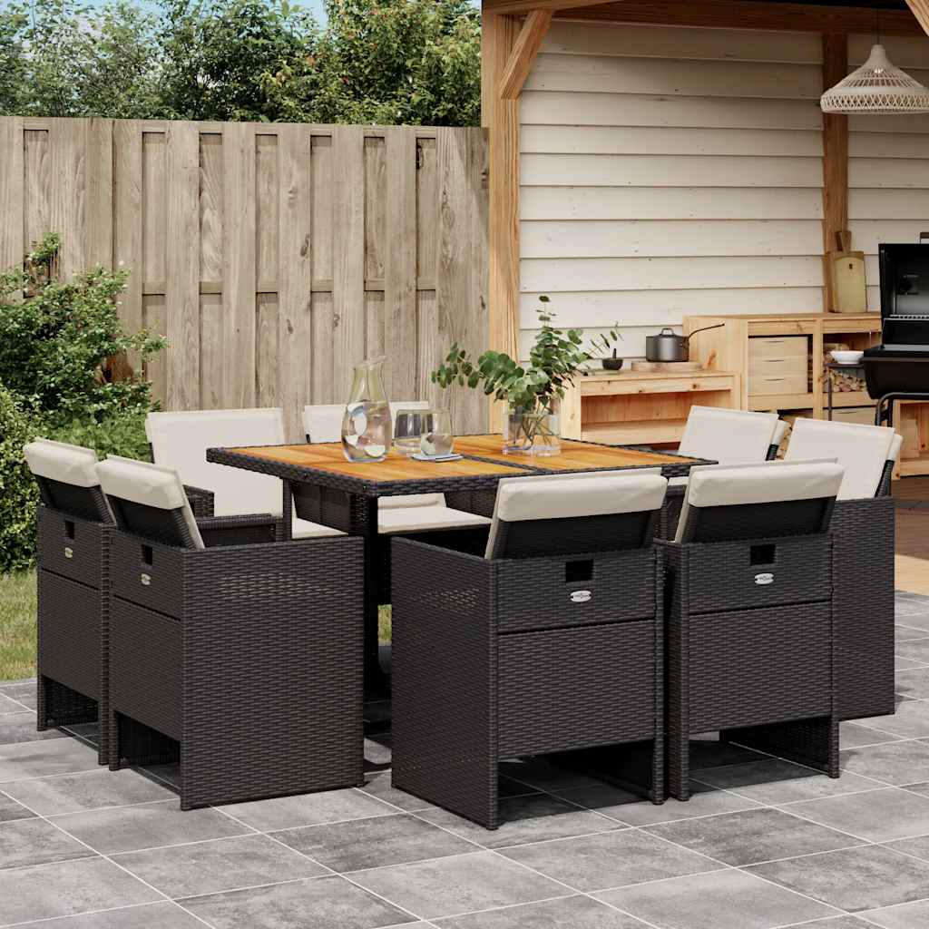 vidaXL 9-delige Tuinset poly rattan zwart