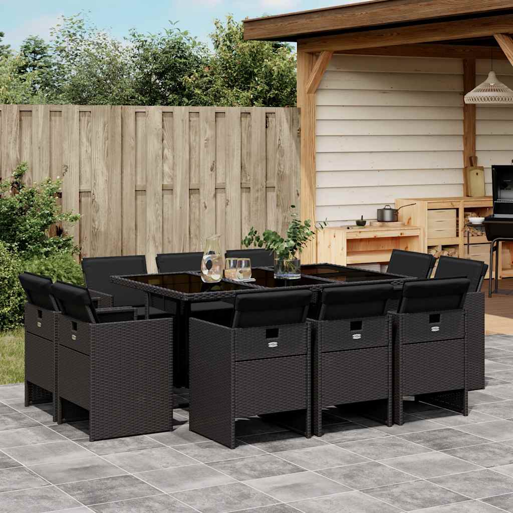 vidaXL 9-delige Tuinset poly rattan zwart