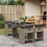 vidaXL 5-delige Tuinset met kussens poly rattan zwart
