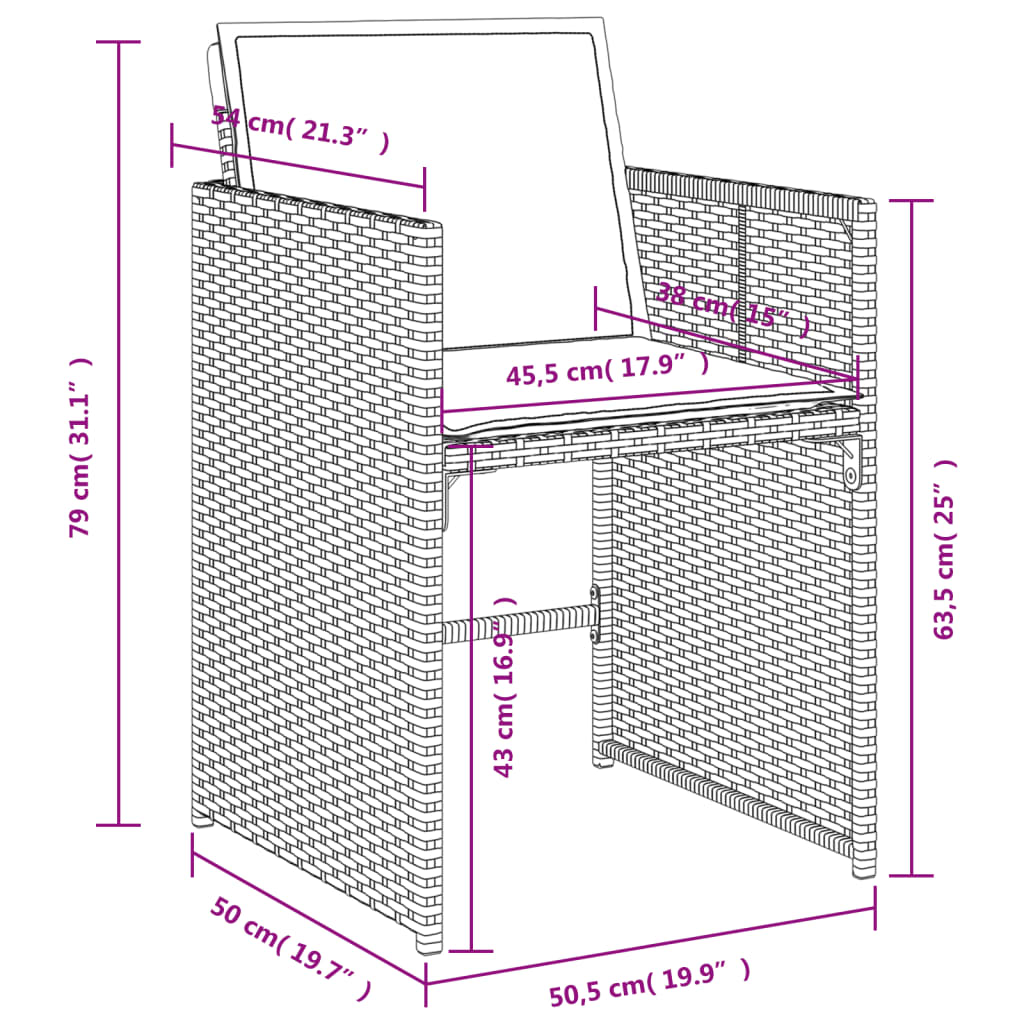 vidaXL 5-delige Tuinset met kussens poly rattan zwart