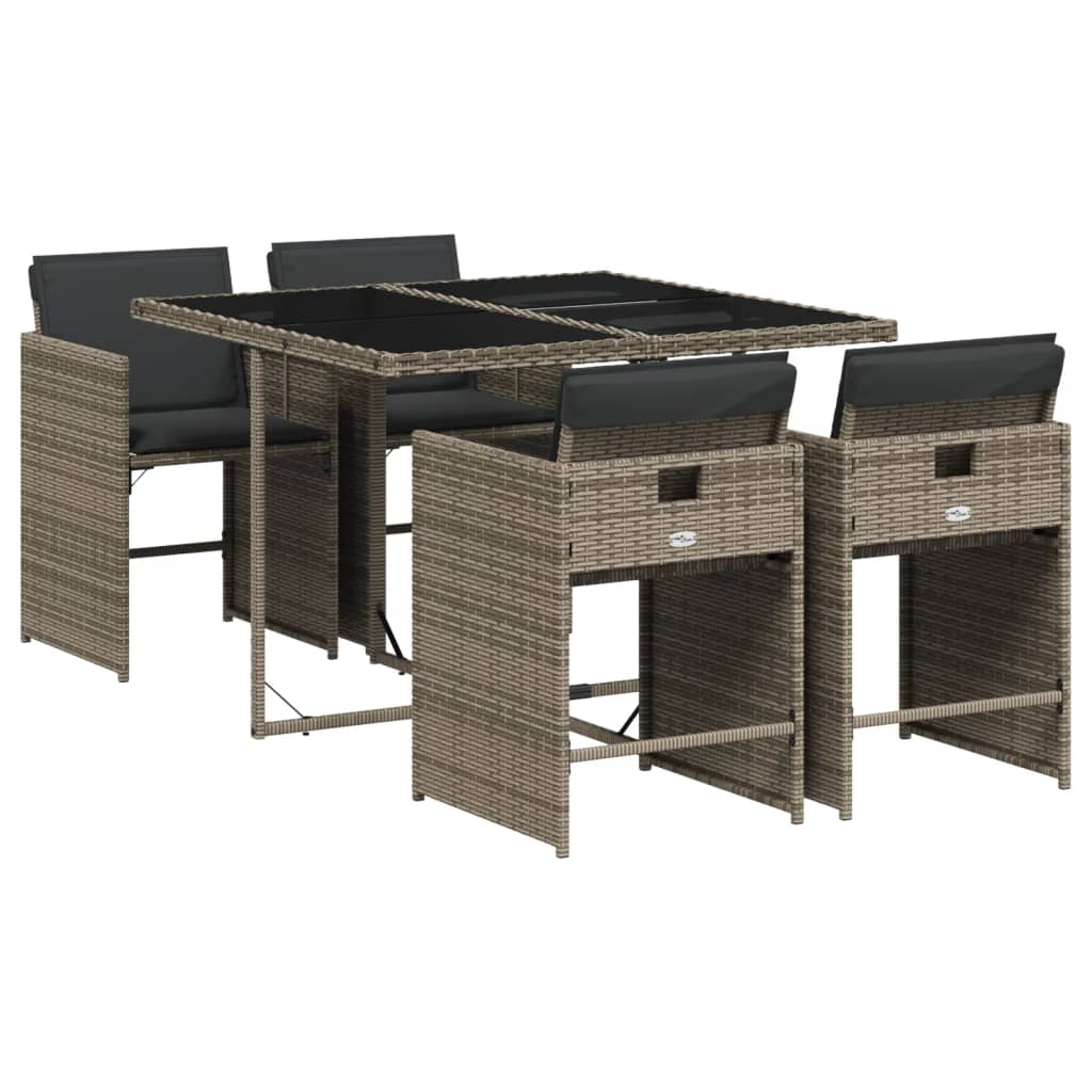 vidaXL 5-delige Tuinset met kussens poly rattan zwart