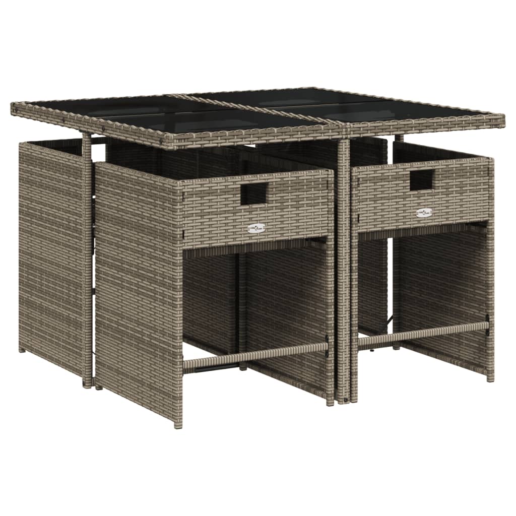 vidaXL 5-delige Tuinset met kussens poly rattan zwart