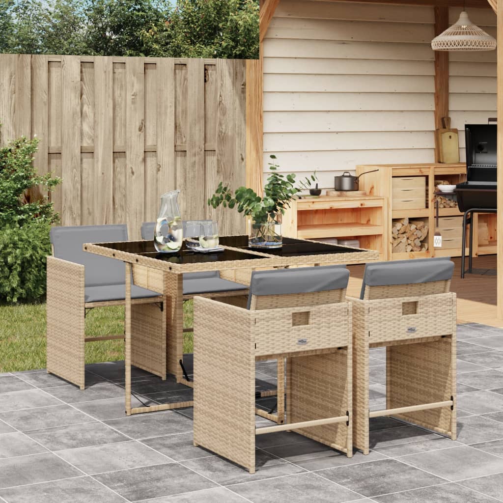 vidaXL 5-delige Tuinset met kussens poly rattan zwart