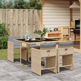vidaXL 5-delige Tuinset met kussens poly rattan zwart