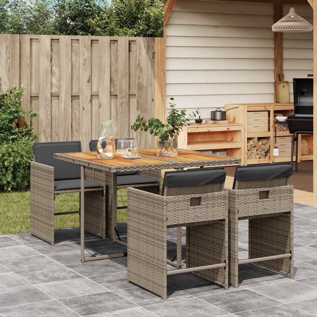 vidaXL 5-delige Tuinset met kussens poly rattan zwart