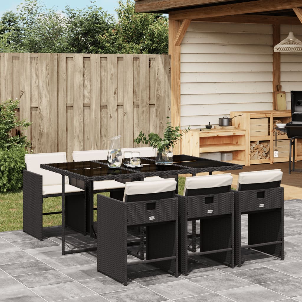vidaXL 5-delige Tuinset met kussens poly rattan zwart