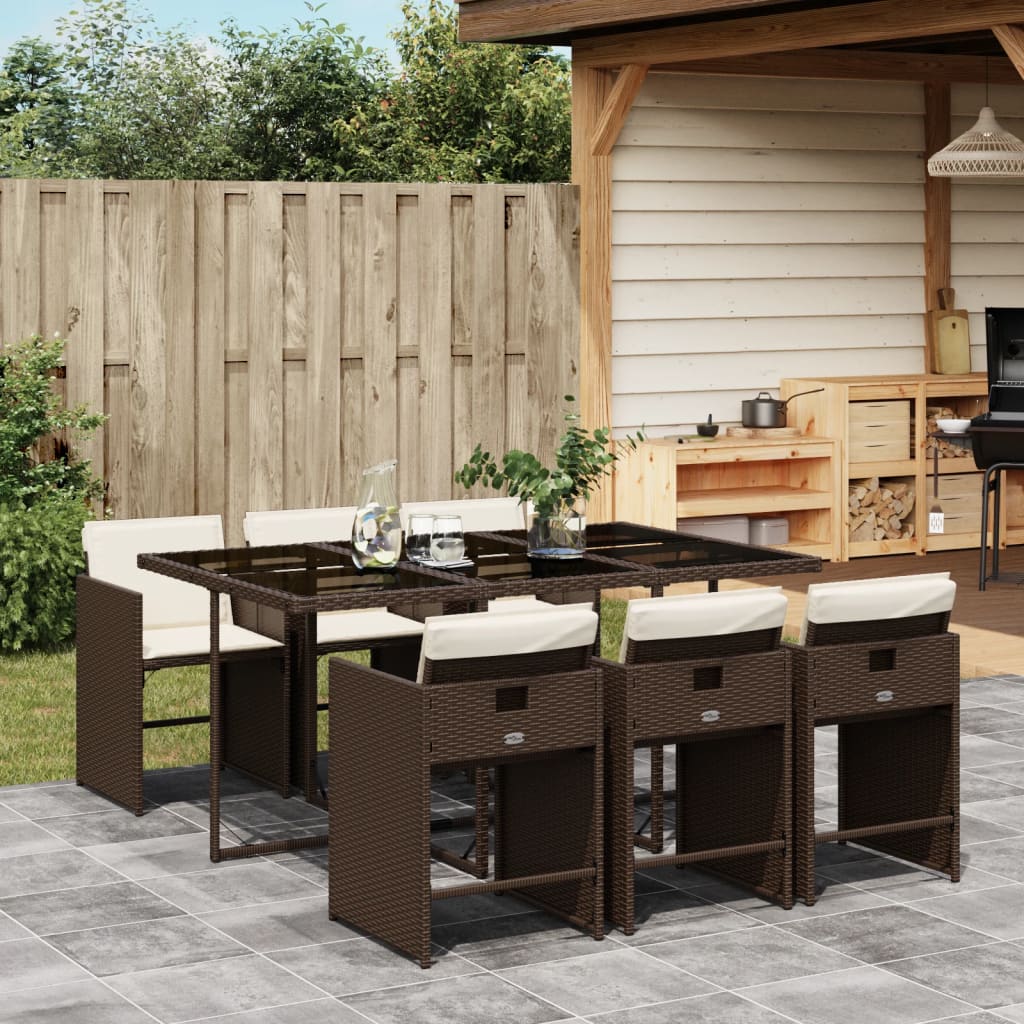 vidaXL 5-delige Tuinset met kussens poly rattan zwart