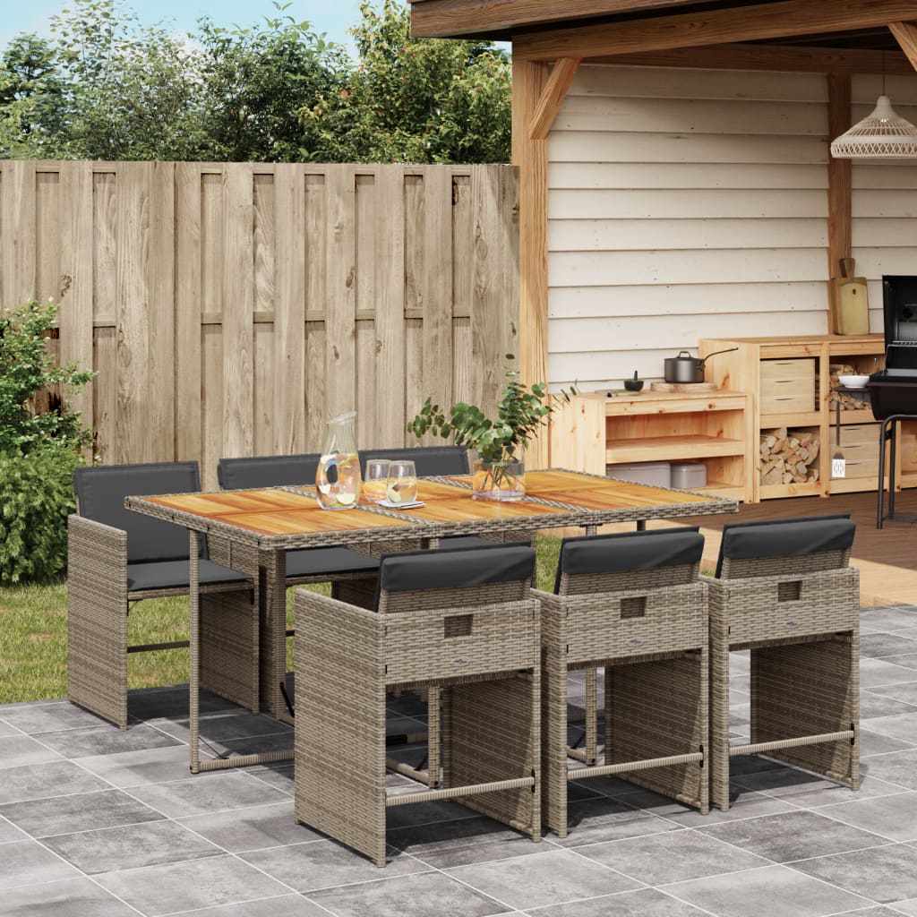vidaXL 5-delige Tuinset met kussens poly rattan zwart