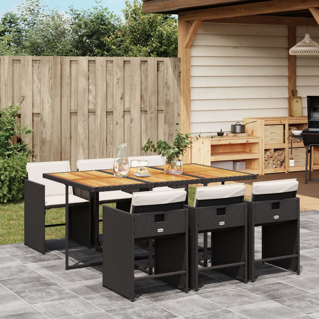 vidaXL 5-delige Tuinset met kussens poly rattan zwart