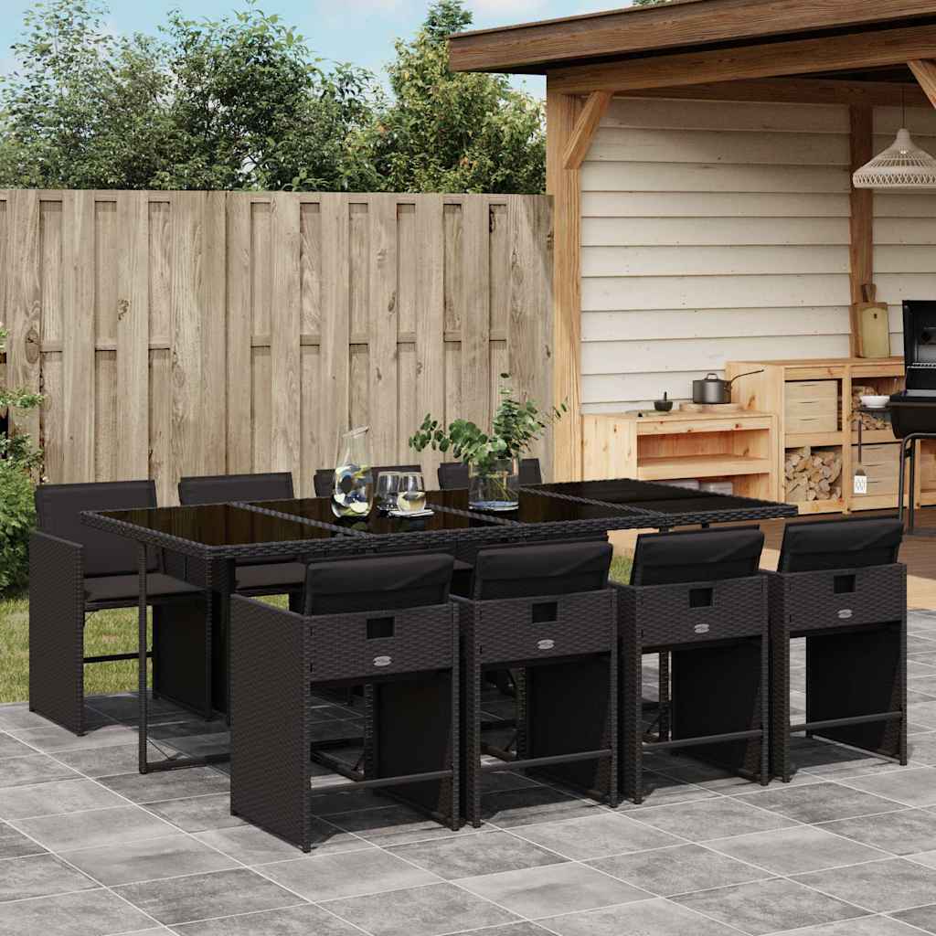vidaXL 5-delige Tuinset met kussens poly rattan zwart