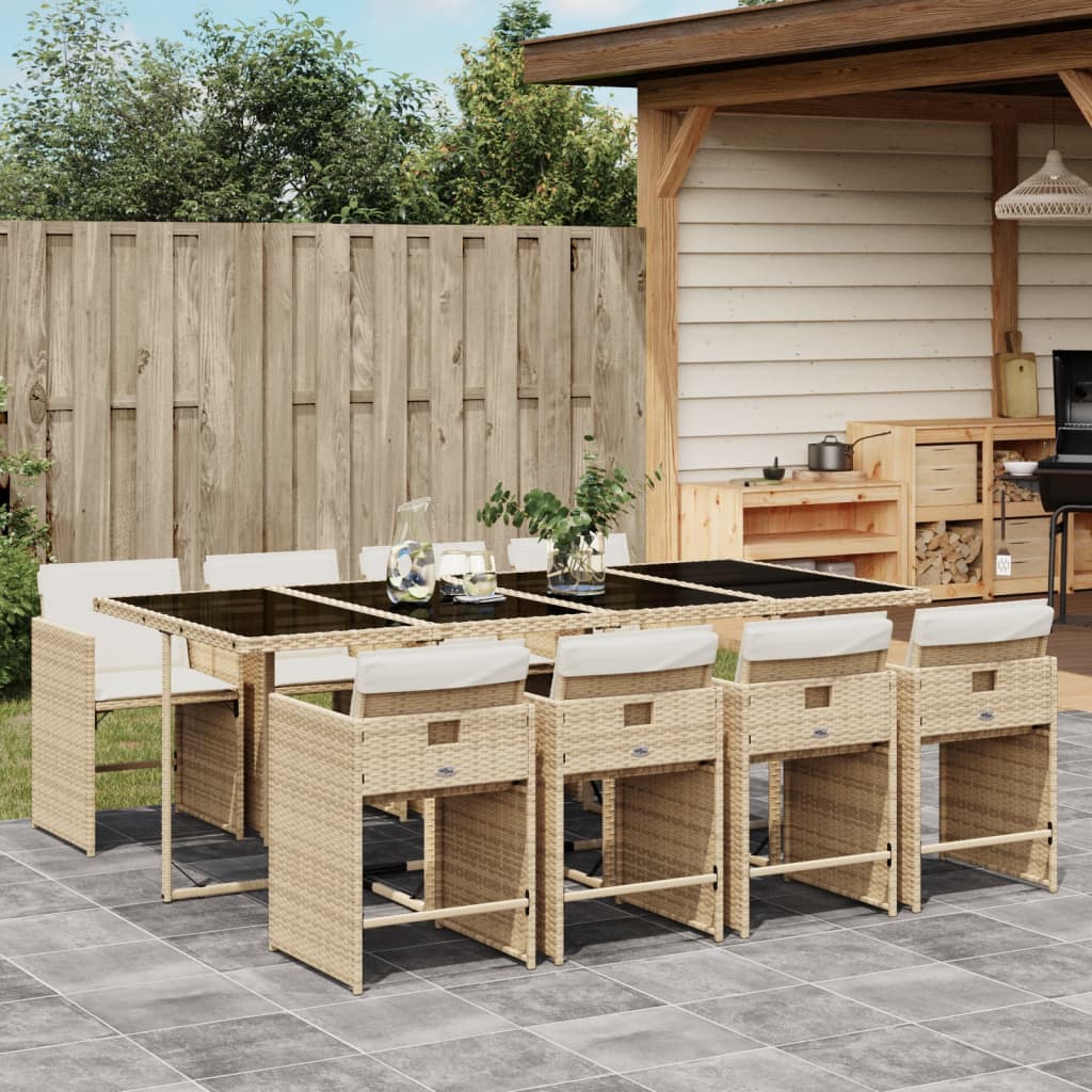 vidaXL 5-delige Tuinset met kussens poly rattan zwart