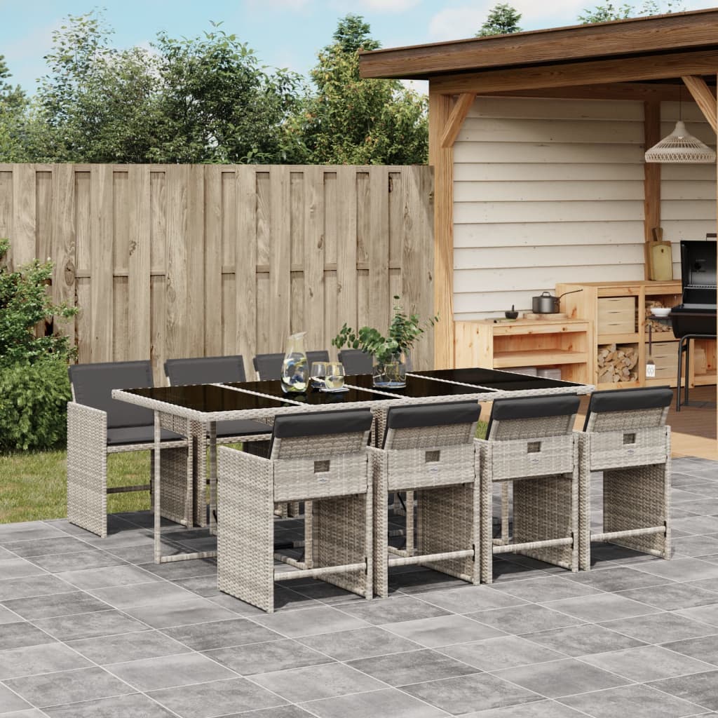 vidaXL 5-delige Tuinset met kussens poly rattan zwart