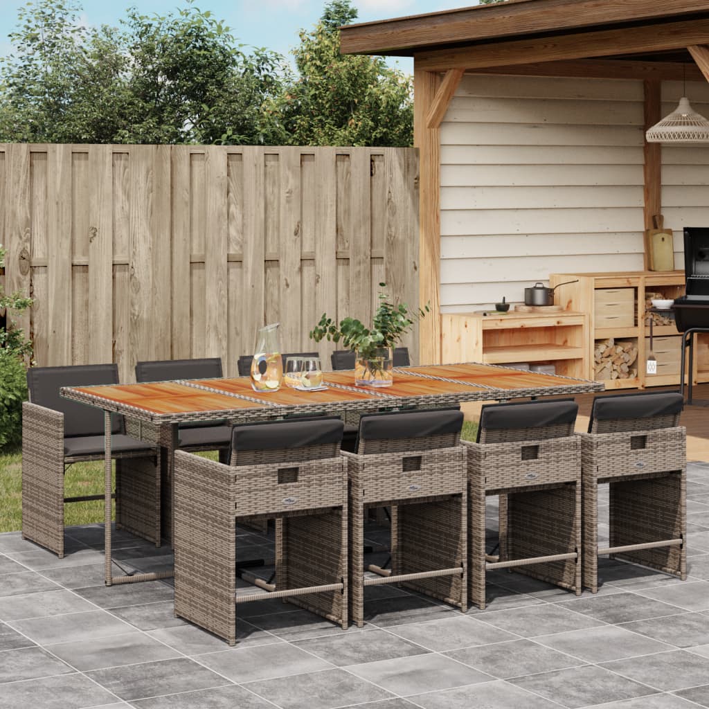 vidaXL 5-delige Tuinset met kussens poly rattan zwart